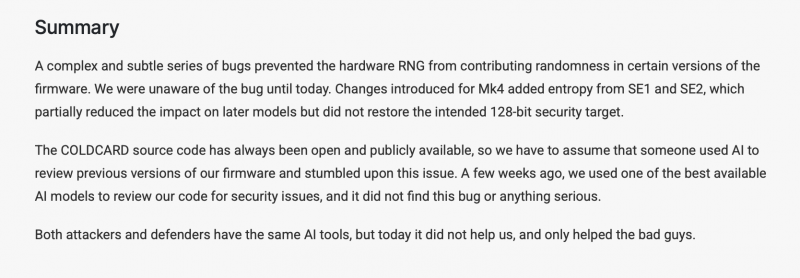 Именно ИИ помог обнаружить уязвимость в системе безопасности Coldcard?